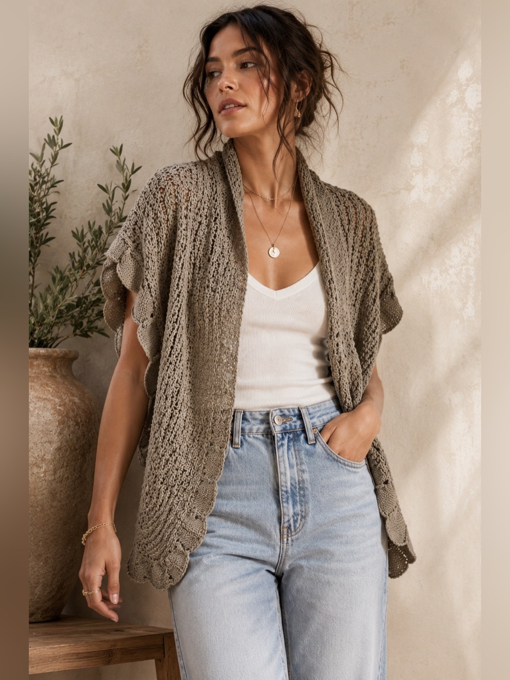 Chunky Knit Taupe Women's Sweater Cardigan